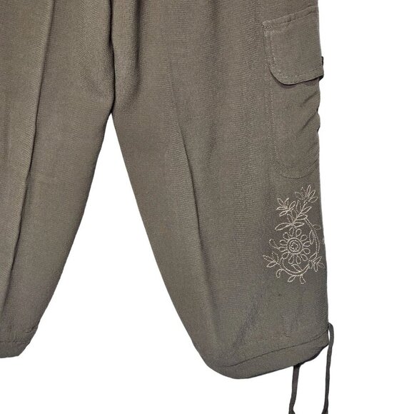 J. Jill Cargo Cropped Pants Embroidered Detail Olive Green Womens Medium - Picture 2 of 12
